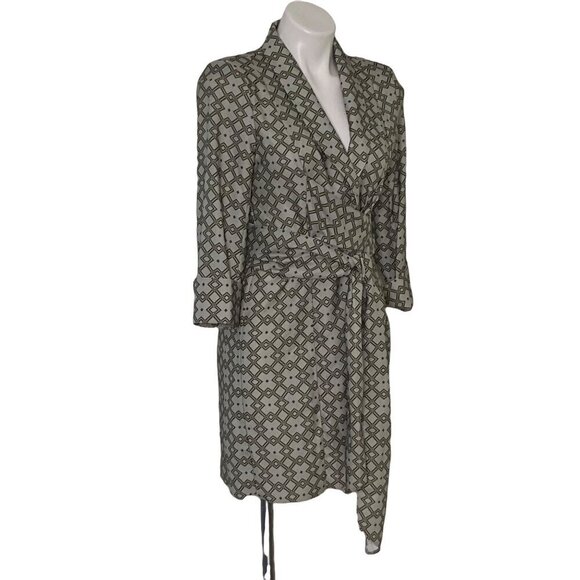 ASOS NWT Monogram Print Mini Tux Dress, Gray Khaki Cuffed Sleeves Women's 6 (US) - Picture 3 of 12